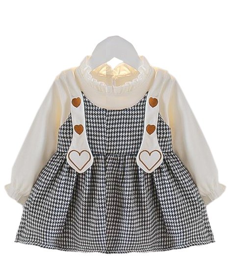 Girl's Korean Style Frill Cuff Long Sleeve Round Neck Checked Print Plaid Frock - Image 15
