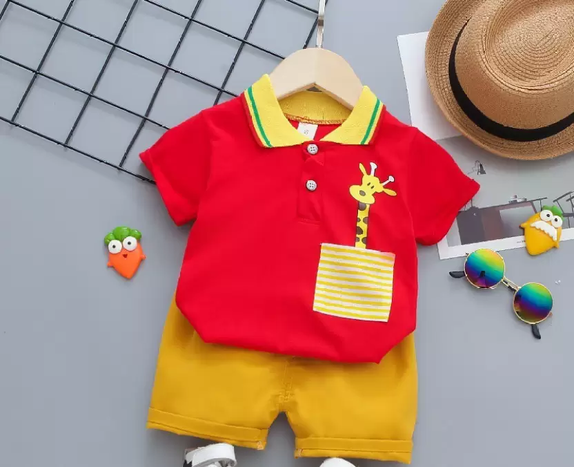 Polo Neck Half Sleeve Set Giraffe Print - Image 3