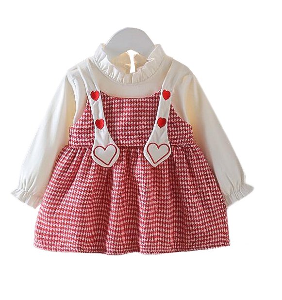 Girl's Korean Style Frill Cuff Long Sleeve Round Neck Checked Print Plaid Frock - Image 20