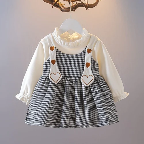Girl's Korean Style Frill Cuff Long Sleeve Round Neck Checked Print Plaid Frock - Image 16