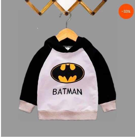Boy's Korean Style Full Sleeves Cotton Knit Hoodie Sweatshirt With Batman Logo Print - Image 3
