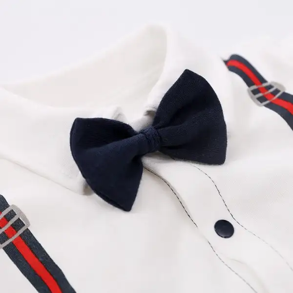 Full Sleeves Suspender Print Party Romper With Bow Tie Solid - Image 18