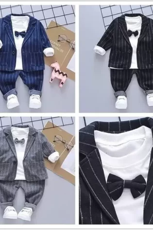 Boy's Korean Style Full Sleeve Casual Party Outfit 4 Piece Set