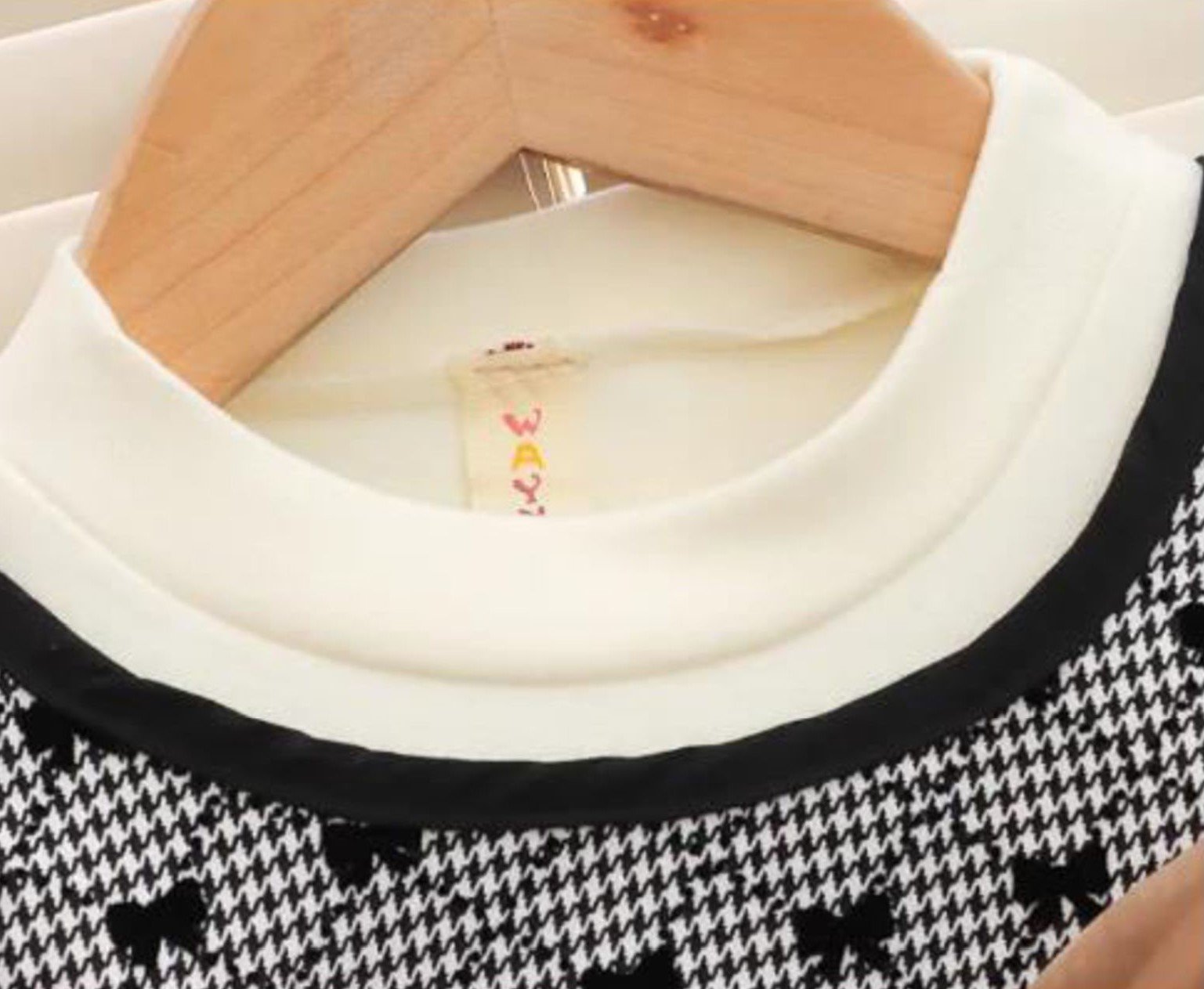 Girl's Korean Style Long Sleeve Round Neck Bow Attached Embellished Plaid Frock - Image 7