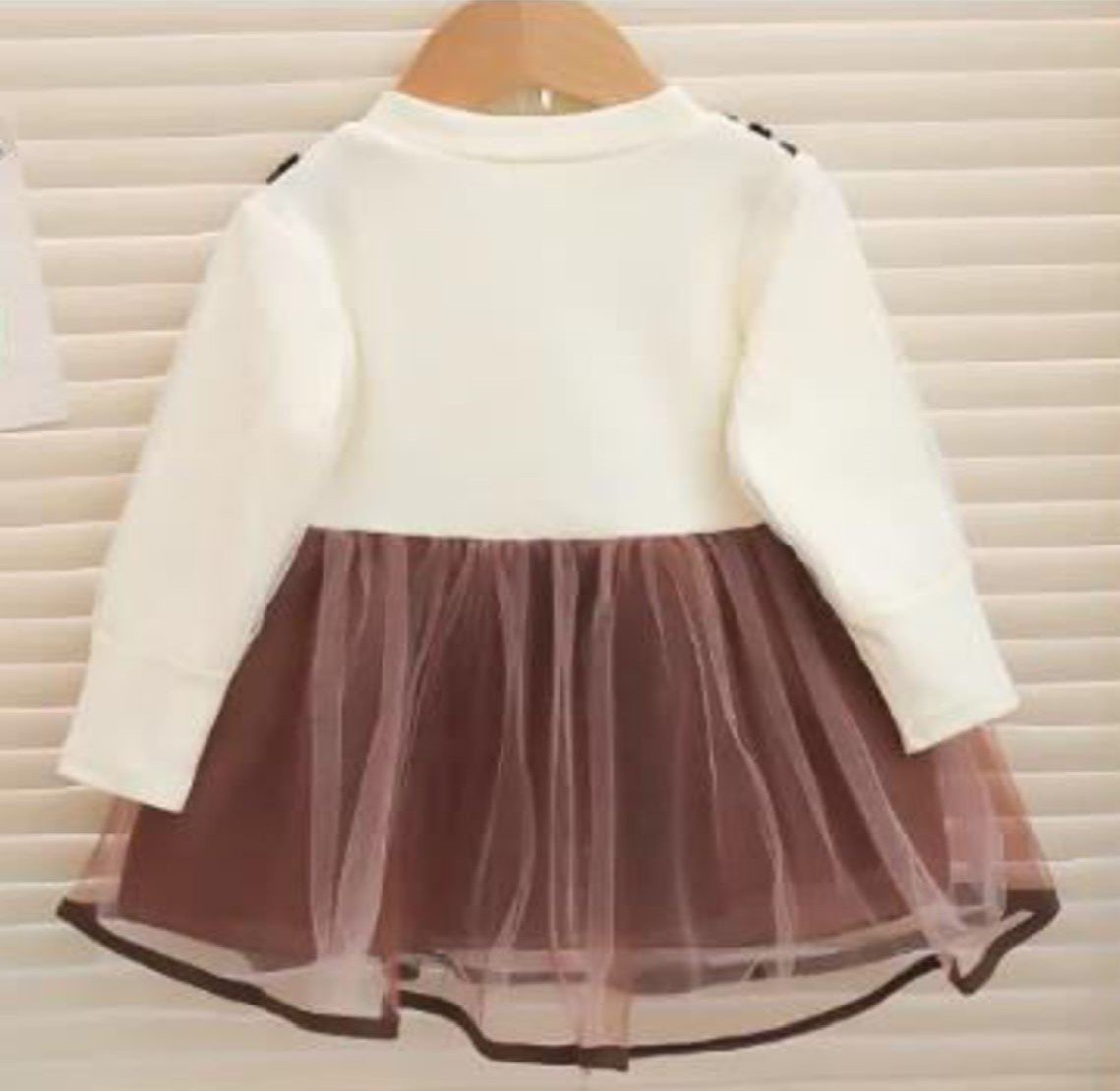 Girl's Korean Style Long Sleeve Round Neck Bow Attached Embellished Plaid Frock - Image 13