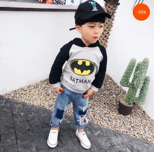 Boy's Korean Style Full Sleeves Cotton Knit Hoodie Sweatshirt With Batman Logo Print - Image 5