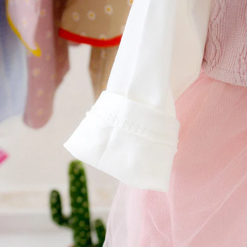 Girl's Korean Style Long Sleeve Round Frill Neck Embellished Frock - Image 27