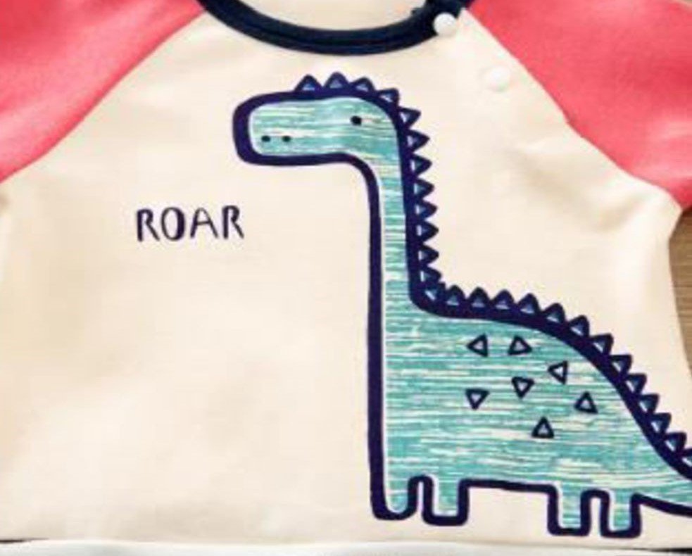 Boy’s & Girl’s Dinosaur Patched Full Sleeves Romper - White And Pink - Image 6