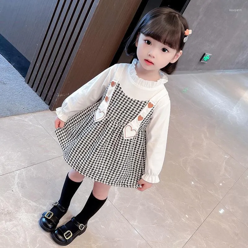 Girl's Korean Style Frill Cuff Long Sleeve Round Neck Checked Print Plaid Frock - Image 18