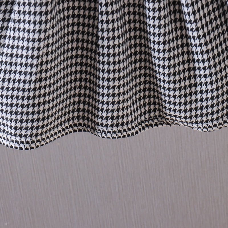 Girl's Korean Style Frill Cuff Long Sleeve Round Neck Checked Print Plaid Frock - Image 4