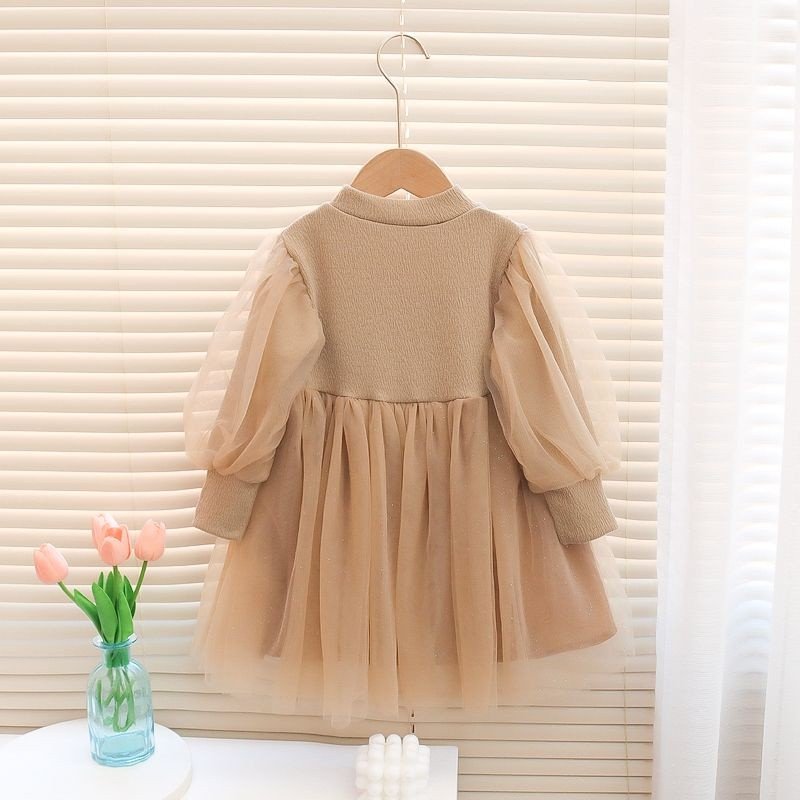 Girl's Korean Style Long Sleeve Round Neck Bow Attached Embellished Plaid Frock - Image 10