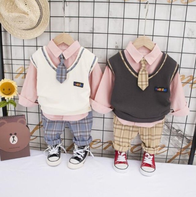Boy's Korean Style Full Sleeve Casual Party Outfit 4 Piece Set