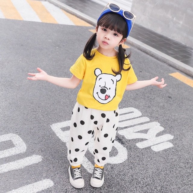 Girl's Cotton Half Sleeves T-Shirt & Lounge Pant Set Bear Print - Image 3