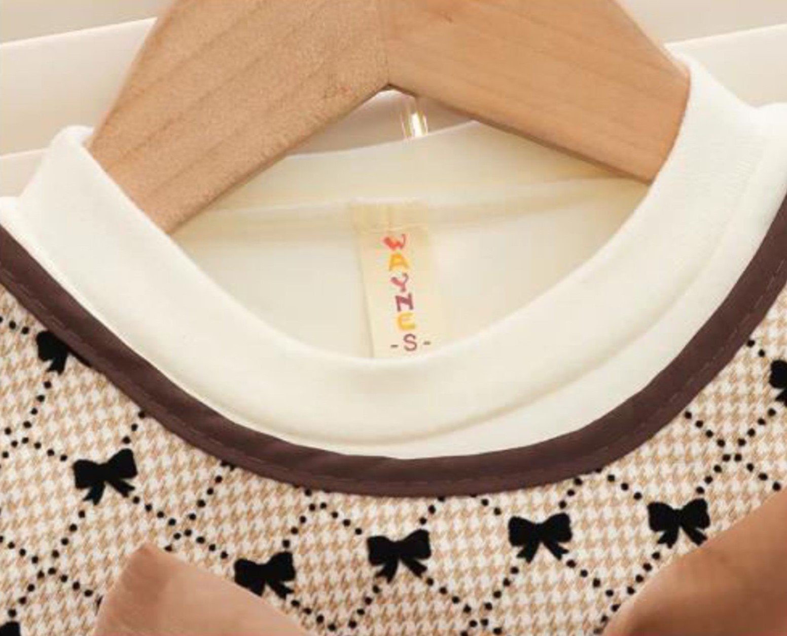 Girl's Korean Style Long Sleeve Round Neck Bow Attached Embellished Plaid Frock - Image 16