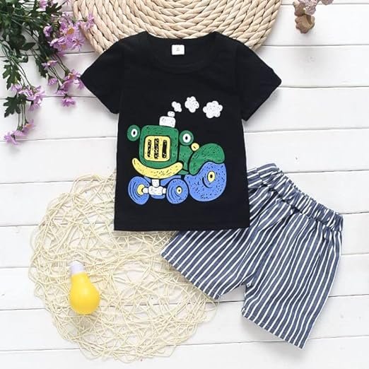 Round Neck Half Sleeve Set Vehicle Print - Image 4