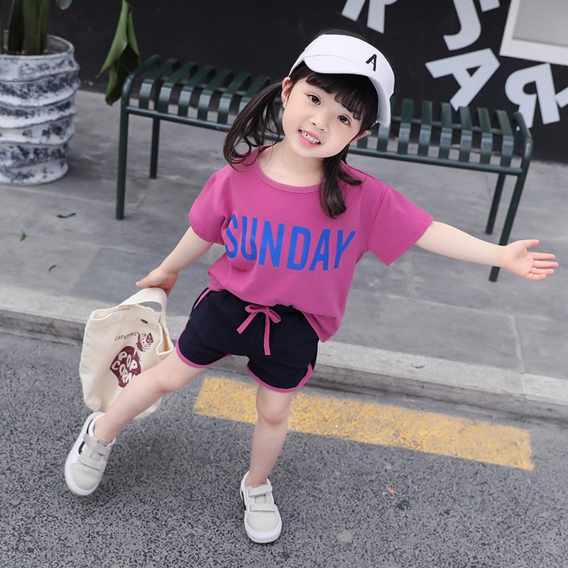 Girl's Half Sleeve Round Neck T-Shirt And Drawstring Elasticated Shorts Set Text Print - Image 3