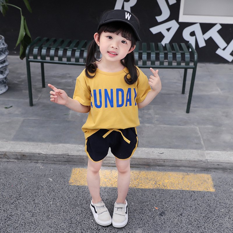Girl's Half Sleeve Round Neck T-Shirt And Drawstring Elasticated Shorts Set Text Print - Image 4