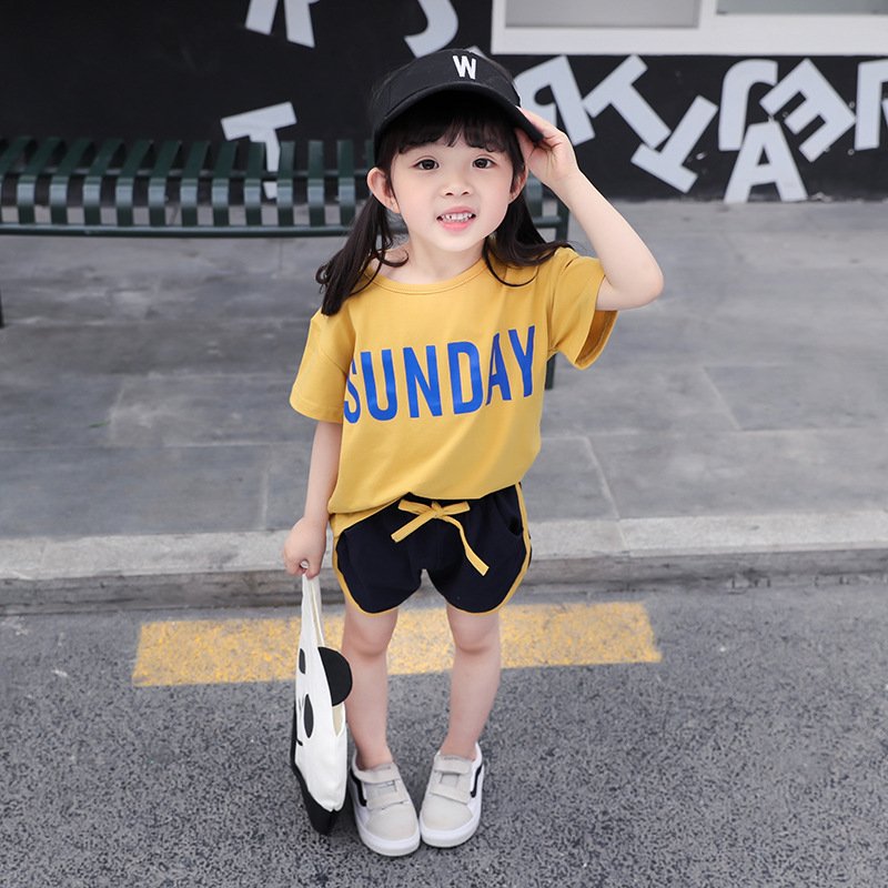 Girl's Half Sleeve Round Neck T-Shirt And Drawstring Elasticated Shorts Set Text Print - Image 5