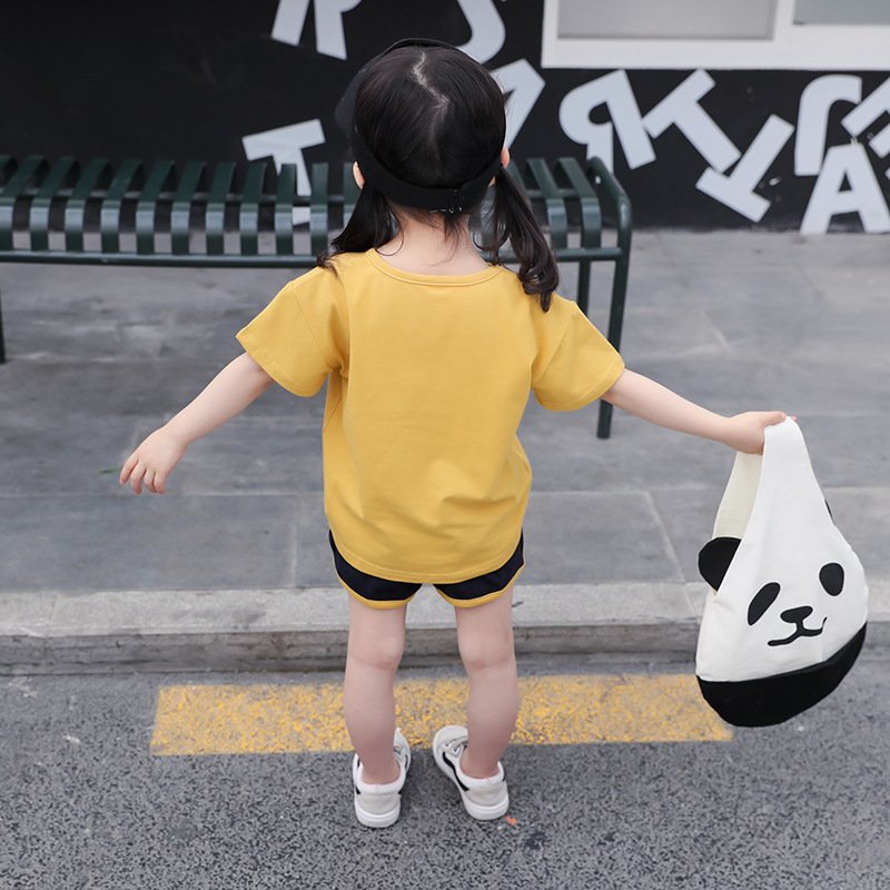 Girl's Half Sleeve Round Neck T-Shirt And Drawstring Elasticated Shorts Set Text Print - Image 6