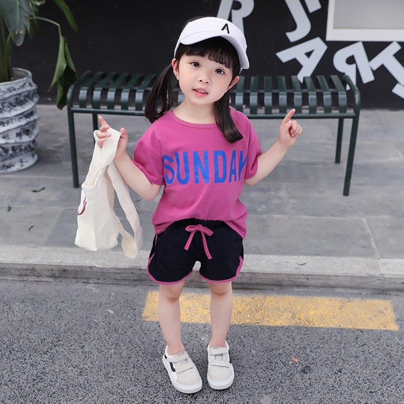 Girl's Half Sleeve Round Neck T-Shirt And Drawstring Elasticated Shorts Set Text Print - Image 7