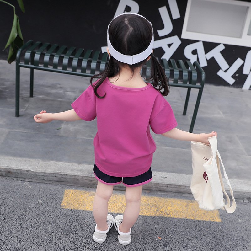 Girl's Half Sleeve Round Neck T-Shirt And Drawstring Elasticated Shorts Set Text Print - Image 8