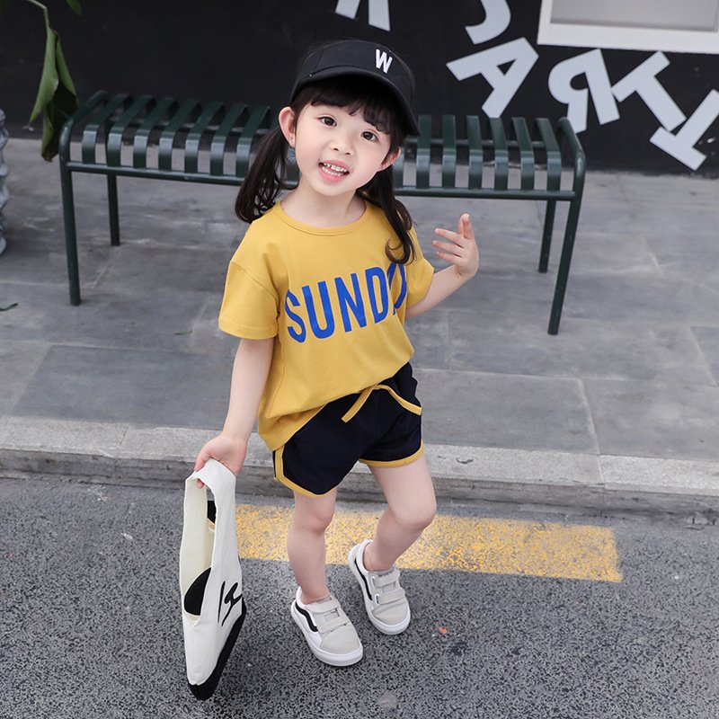 Girl's Half Sleeve Round Neck T-Shirt And Drawstring Elasticated Shorts Set Text Print - Image 9