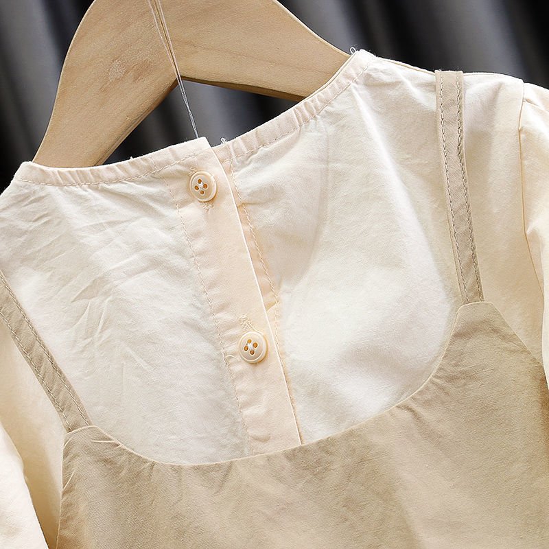 Girl's Korean Style Frill Cuff Long Sleeve Round Neck Checked Print Plaid Frock - Image 4