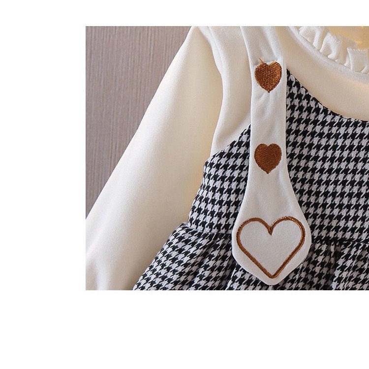 Girl's Korean Style Frill Cuff Long Sleeve Round Neck Checked Print Plaid Frock - Image 19