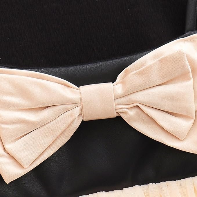 Girl's Korean Style Long Sleeve Round Neck Bow Attached Embellished Plaid Frock - Image 5