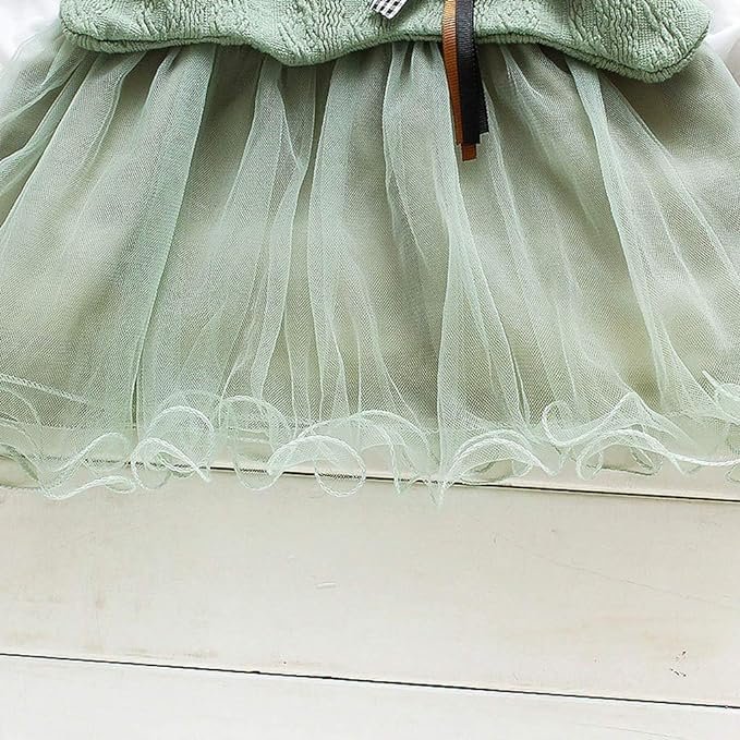 Girl's Korean Style Long Sleeve Round Frill Neck Embellished Frock - Image 11