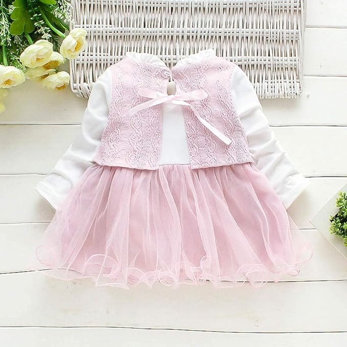 Girl's Korean Style Long Sleeve Round Frill Neck Embellished Frock - Image 13
