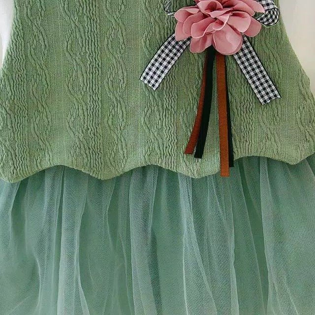 Girl's Korean Style Long Sleeve Round Frill Neck Embellished Frock - Image 18