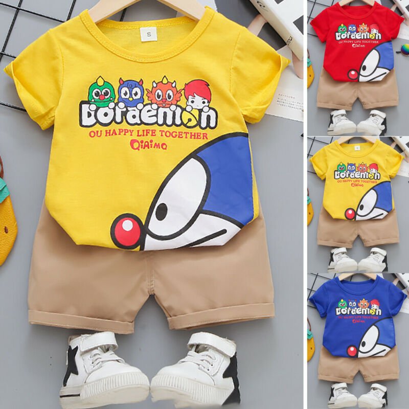 Round Neck Half Sleeve Set Doraemon Print - Image 3