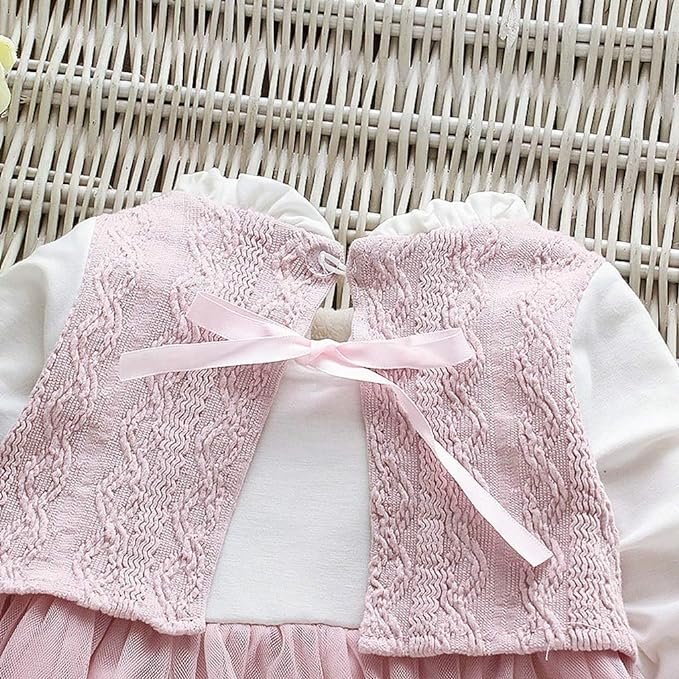 Girl's Korean Style Long Sleeve Round Frill Neck Embellished Frock - Image 19