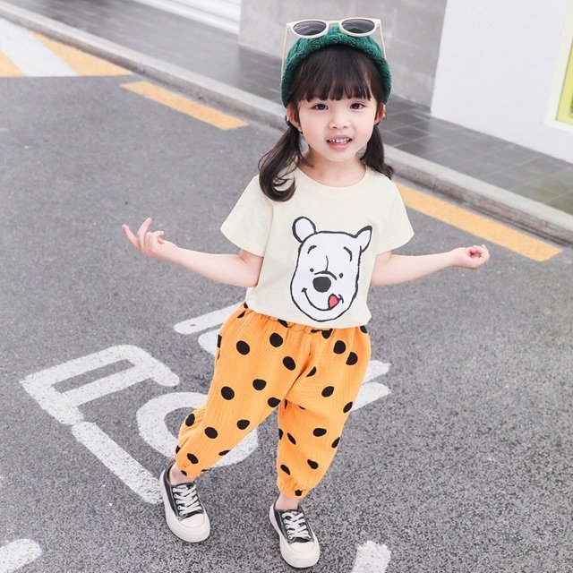 Girl's Cotton Half Sleeves T-Shirt & Lounge Pant Set Bear Print - Image 6