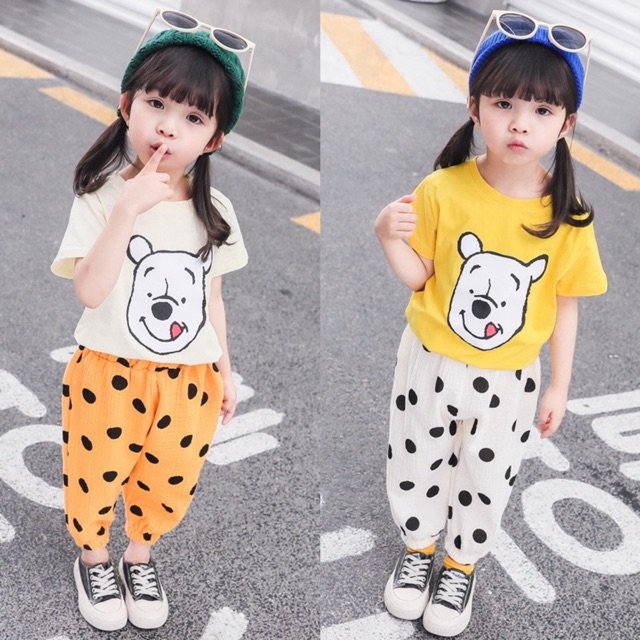 Girl's Cotton Half Sleeves T-Shirt & Lounge Pant Set Bear Print