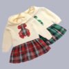 Girl's Korean Style Long Sleeve Round Collar Neck Checked Print Skirt Type Frock