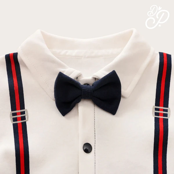 Full Sleeves Suspender Print Party Romper With Bow Tie Solid - Image 7