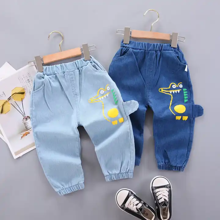 Boy's / Girl's Cotton Elastane Full Length Washed Denim Jeans With Dino Print - Image 5