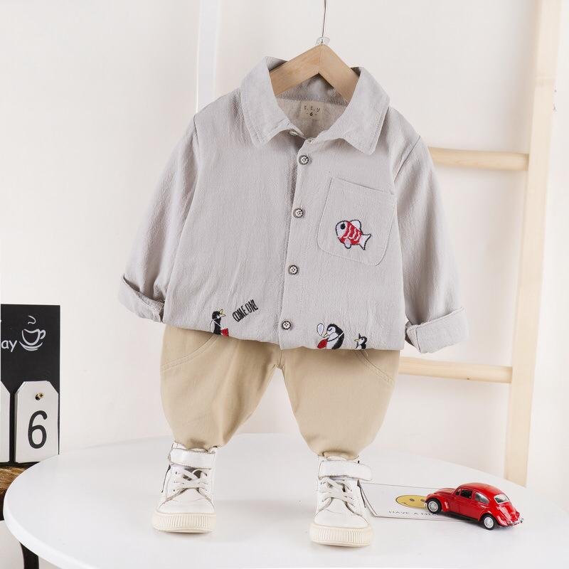 Boy's Full Sleeve Casual Outfit 2 Piece Set Fish Print - Image 2