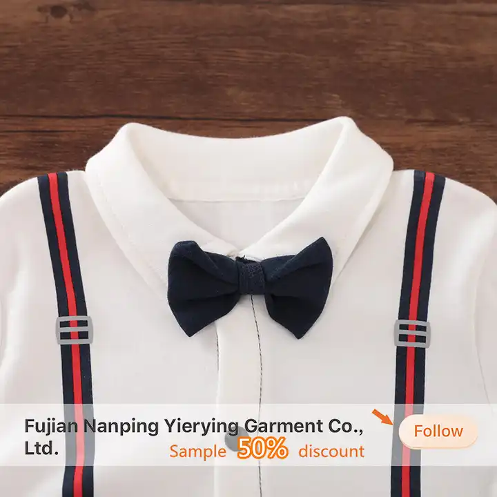 Full Sleeves Suspender Print Party Romper With Bow Tie Solid - Image 12