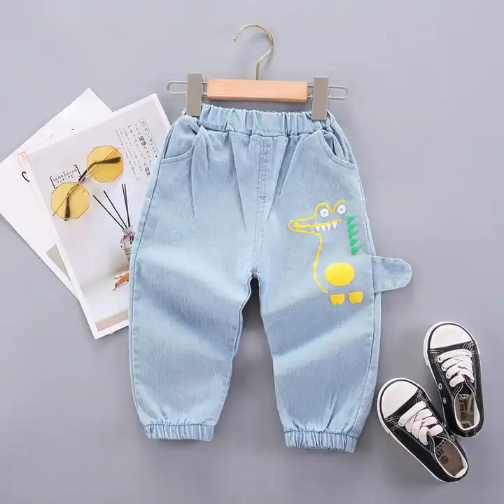 Boy's / Girl's Cotton Elastane Full Length Washed Denim Jeans With Dino Print - Image 7