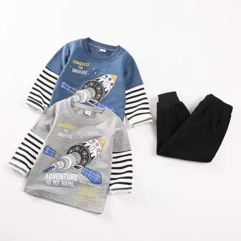 Boy's Cotton Full Sleeves T-Shirt & Lounge Pant Set Satellite Print