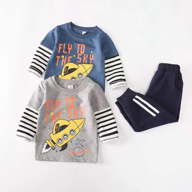 Boy's Cotton Full Sleeves T-Shirt & Lounge Pant Set Jet Print