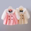 Girl's Korean Style Frill Cuff Long Sleeve Round Neck Frock
