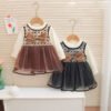 Girl's Korean Style Long Sleeve Round Neck Bow Attached Embellished Plaid Frock
