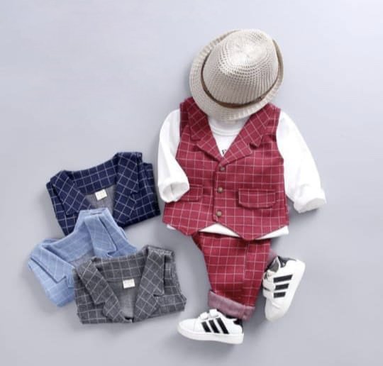 Boy's Korean Style Full Sleeve Casual Party Outfit 3 Piece Set