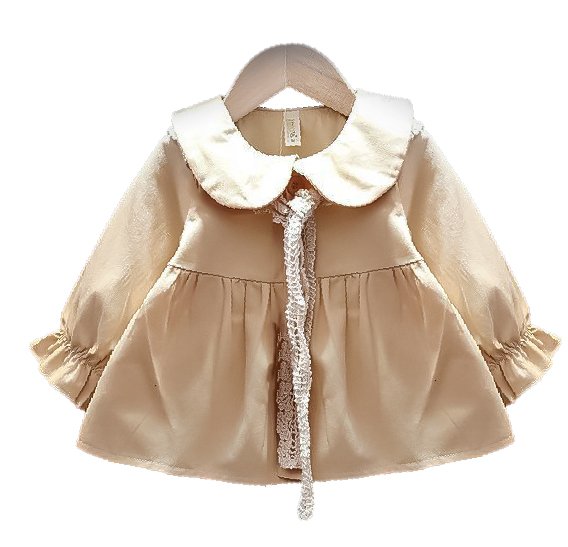 Girl's Korean Style Frill Cuff Long Sleeve Collar Neck with Tie Frock - Image 3