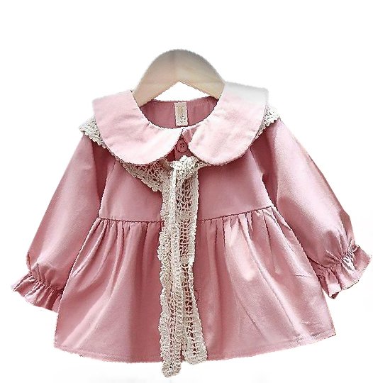 Girl's Korean Style Frill Cuff Long Sleeve Collar Neck with Tie Frock - Image 4