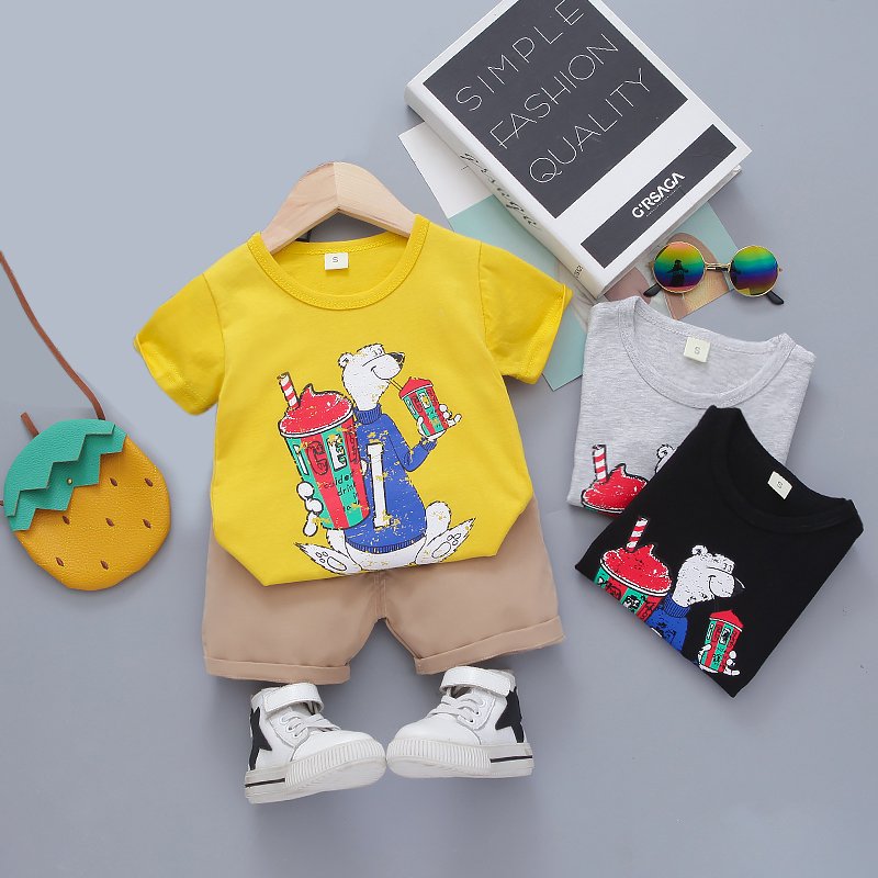 Round Neck Half Sleeve Set Cool Bear Print